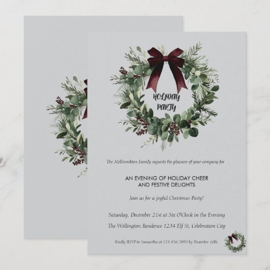 Holiday Party Invitation Elegant Christmas Wreath Kaart (Voorkant / Achterkant)
