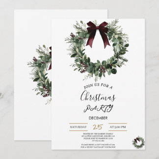 Holiday Party Invitation Elegant Christmas Wreath Kaart
