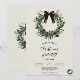 Holiday Party Invitation Elegant Christmas Wreath Kaart