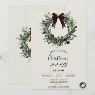 Holiday Party Invitation Elegant Christmas Wreath Kaart