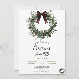 Holiday Party Invitation Elegant Christmas Wreath Kaart
