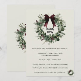Holiday Party Invitation Elegant Christmas Wreath Kaart