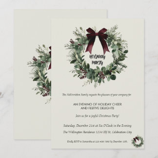 Holiday Party Invitation Elegant Christmas Wreath Kaart
