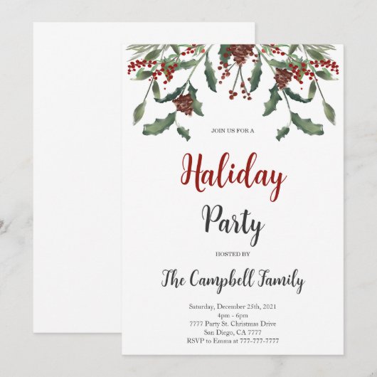 Holiday Party Invitation Kaart (Voorkant / Achterkant)