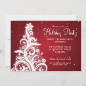 Holiday Party Invitation Swirly Tree Red Kaart (Voorkant)