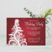 Holiday Party Invitation Swirly Tree Red Kaart (Staand voorkant)