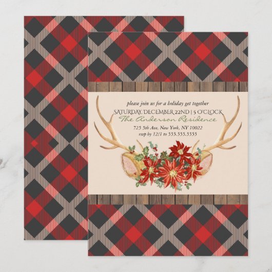 Holiday Party Oh Deer Woodland Antlers Kaart (Voorkant / Achterkant)