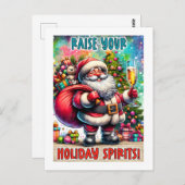 Holiday Party Santa – Champagne, Tree & Teddy Bear Briefkaart (Voorkant / Achterkant)