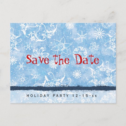 Holiday Party Snowflakes Bewaar de datum Aankondigingskaart (Voorkant)