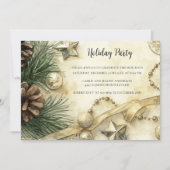 Holiday Party Waterverf Invitation Pine Cone Gold Kaart (Voorkant)