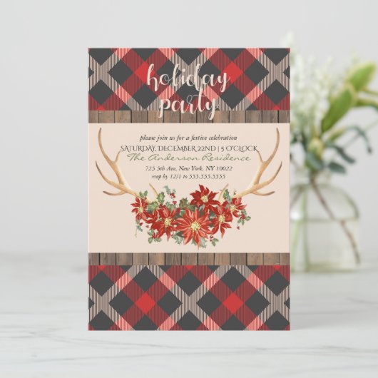 Holiday Party Woodland Antlers Kaart (Staand voorkant)