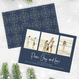Holiday Peace Joy Love Elegant Snowflakes 3 Foto Feestdagenkaart