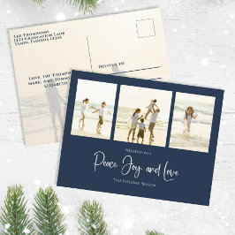 Holiday Peace Joy Love Elegant Snowflakes 4 Foto Feestdagenkaart