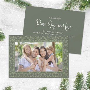 Holiday Peace Joy Love Green Snowflake 1 foto Feestdagenkaart