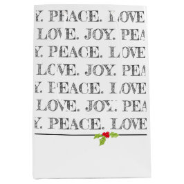 Holiday Peace Love Joy kerstHolly Text Medium Cadeauzakje
