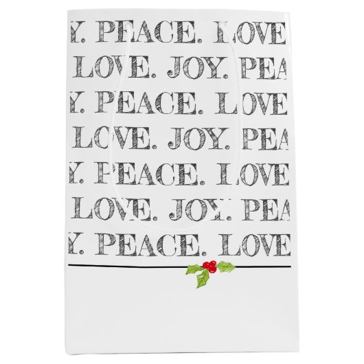Holiday Peace Love Joy kerstHolly Text Medium Cadeauzakje (Voorkant)