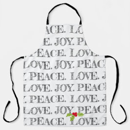 Holiday Peace Love Joy Kerstman Holly Artisan Schort