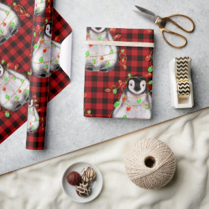 Holiday Penguin, licht, roodrood Cadeaupapier