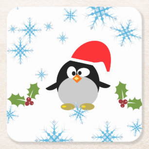 Holiday Penguin met sneeuwvlokken Square Onderzett Kartonnen Onderzetters