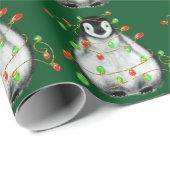 Holiday Penguin - roodroze en groene lichten Cadeaupapier (Rol Hoek)