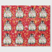 Holiday Penguin - roodroze en groene lichten Cadeaupapier (Vlak)