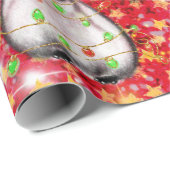 Holiday Penguin - roodroze en groene lichten Cadeaupapier (Rol Hoek)