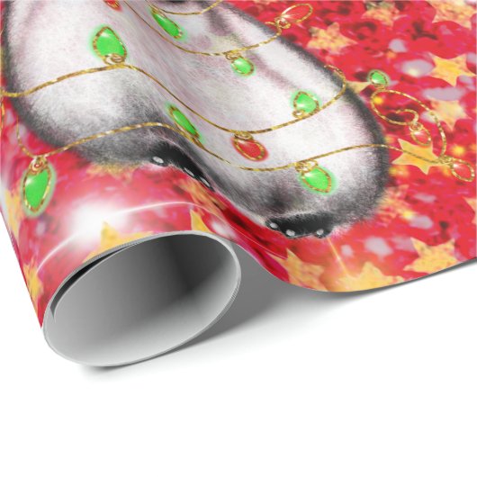 Holiday Penguin - roodroze en groene lichten Cadeaupapier (Rol Hoek)