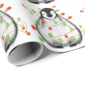Holiday Penguin - roodroze en groene lichten Wra Cadeaupapier (Rol Hoek)