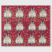 Holiday Penguin - roodroze en groene lichten Wra Cadeaupapier (Vlak)