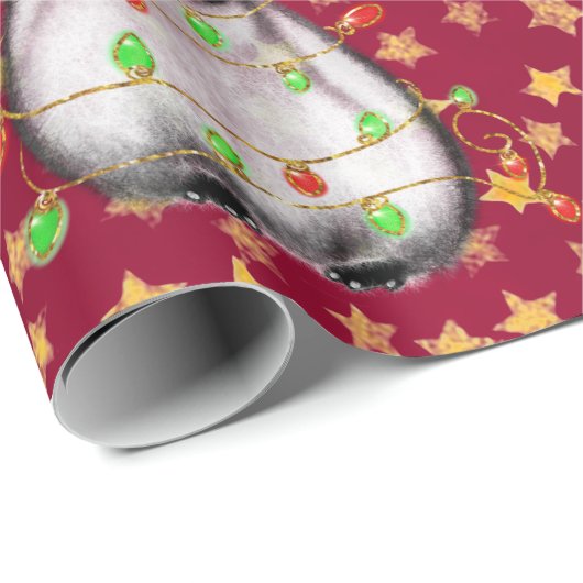 Holiday Penguin - roodroze en groene lichten Wra Cadeaupapier (Rol Hoek)