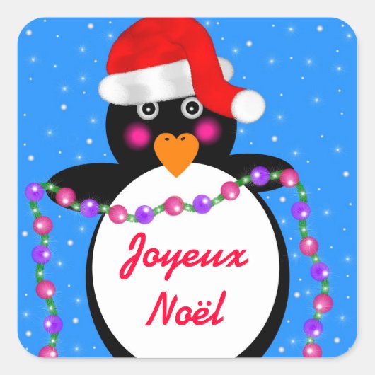 Holiday Penguin Vierkante Sticker (Voorkant)