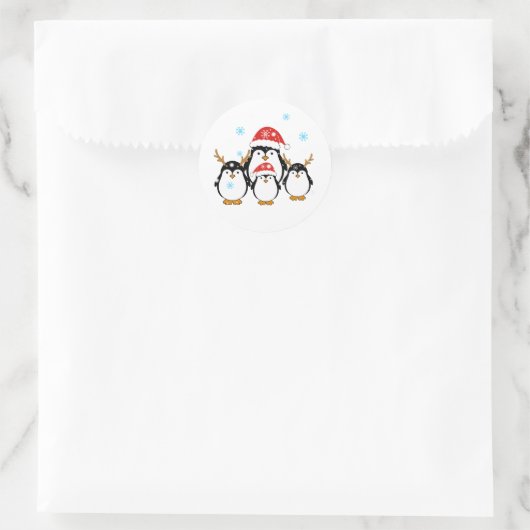 Holiday Penguins Ronde Sticker (Tas)