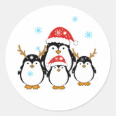 Holiday Penguins Ronde Sticker (Voorkant)