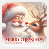 Holiday Personalized Santa and Rudolph Gift Sticke Vierkante Sticker (Voorkant)