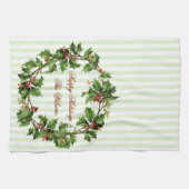 Holiday Personalized Vintage Holly Wreath Theedoek (Horizontaal)