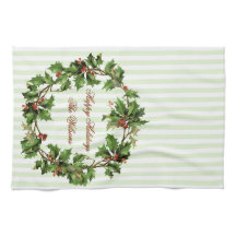 Holiday Personalized Vintage Holly Wreath