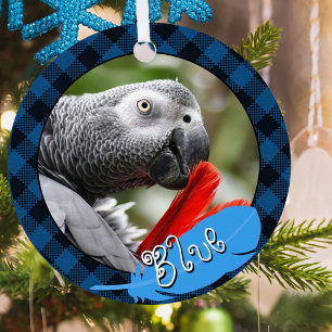 Holiday Pet Bird 2 Foto & Name Blue Pset Feather Metalen Ornament