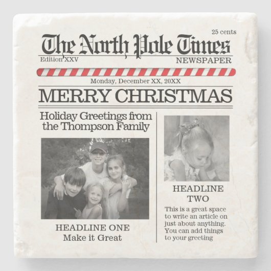 Holiday Photo Collage Santa Kerstmis Stenen Onderzetter (Voorkant)