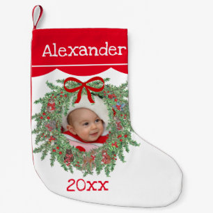 Holiday Photo Stocking Wreath Woodland Date Kleine Kerstsok