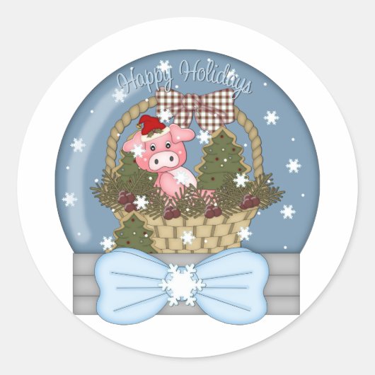 Holiday Pig Snow Wereldbol Ronde Sticker (Voorkant)