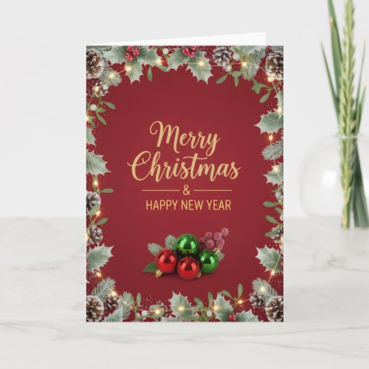 Holiday Pine and Berry Christmas Greeting Card Kaart (Voorkant)