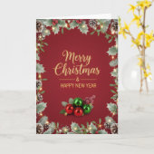 Holiday Pine and Berry Christmas Greeting Card Kaart (Gele Bloem)