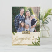 Holiday Pine Boughs Comfort and Joy Photo Greeting Feestdagenkaart (Staand voorkant)