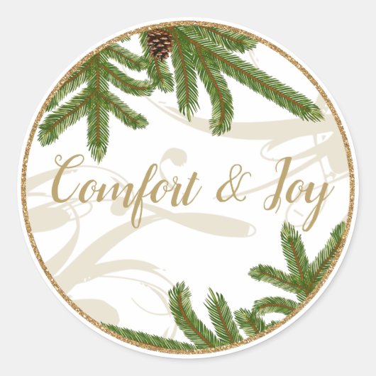 Holiday Pine Boughs Comfort and Joy Ronde Sticker (Voorkant)