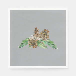 Holiday Pine Cone Foliage Gezegend Grijs Luncheon Servet