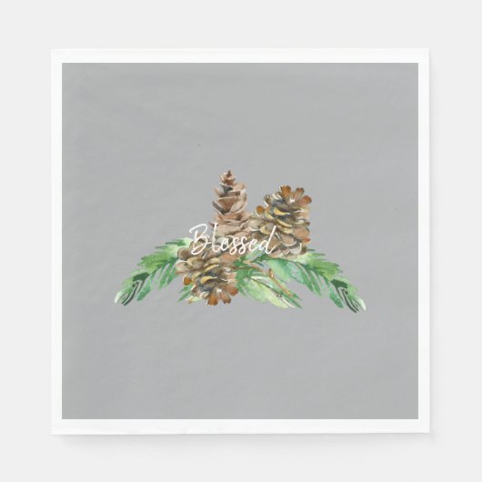 Holiday Pine Cone Foliage Gezegend Grijs Luncheon Servet (Voorkant)