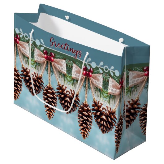 Holiday Pine Cone Groot Cadeauzakje (Voorkant Gekanteld)