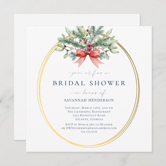 Holiday Pine en Gold Bridal Shower Kaart (Voorkant / Achterkant)