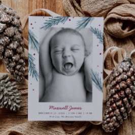 Holiday Pine Leaves and Berries Multi Photo Birth Aankondiging