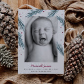Holiday Pine Leaves and Berries Multi Photo Birth Aankondiging